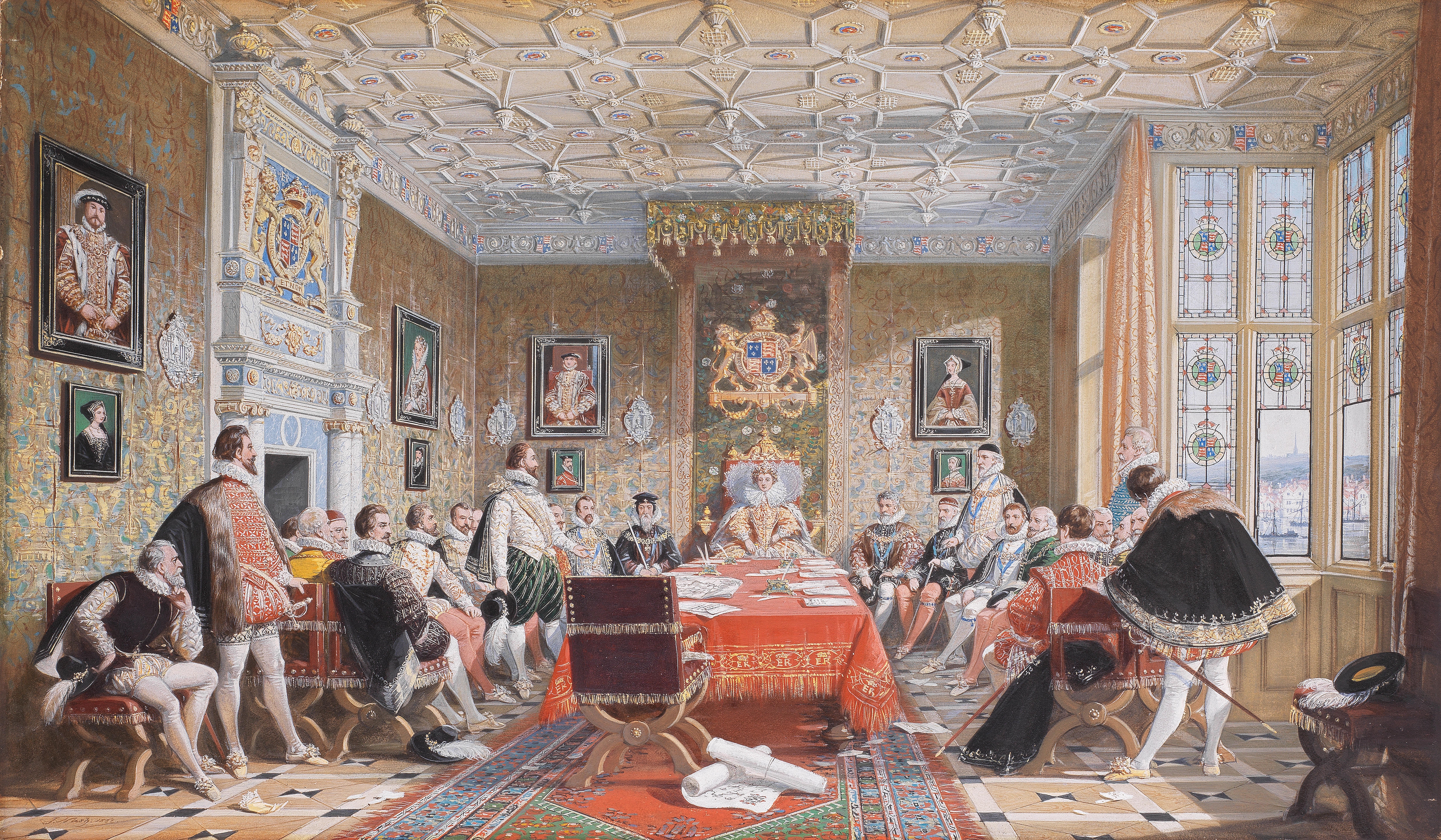 Joseph Nash the Elder | Queen Elizabeth I and her privy council (1862) |  MutualArt