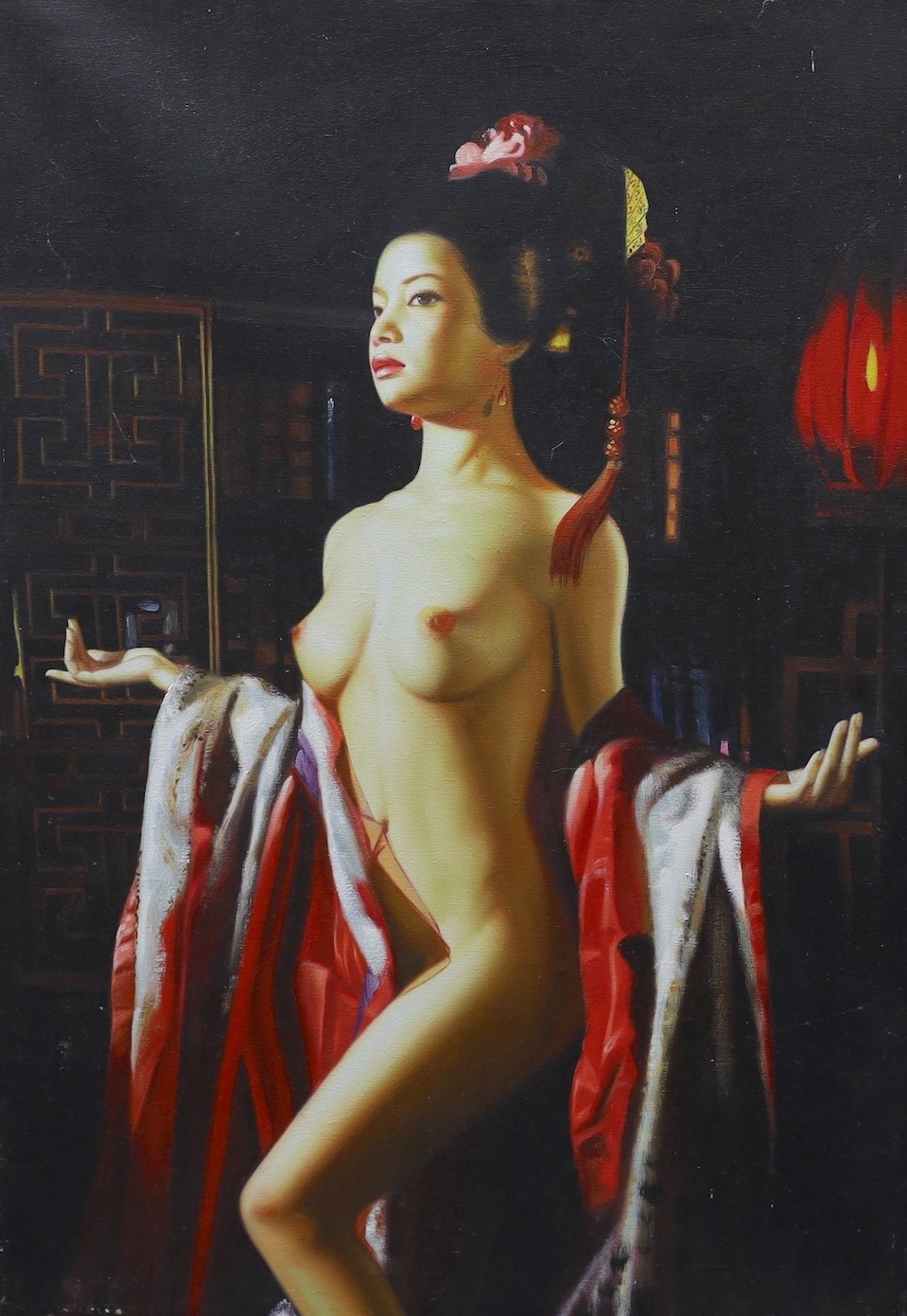 Modernist School, 20th Century | A modern oil on canvas of a nude geisha |  MutualArt