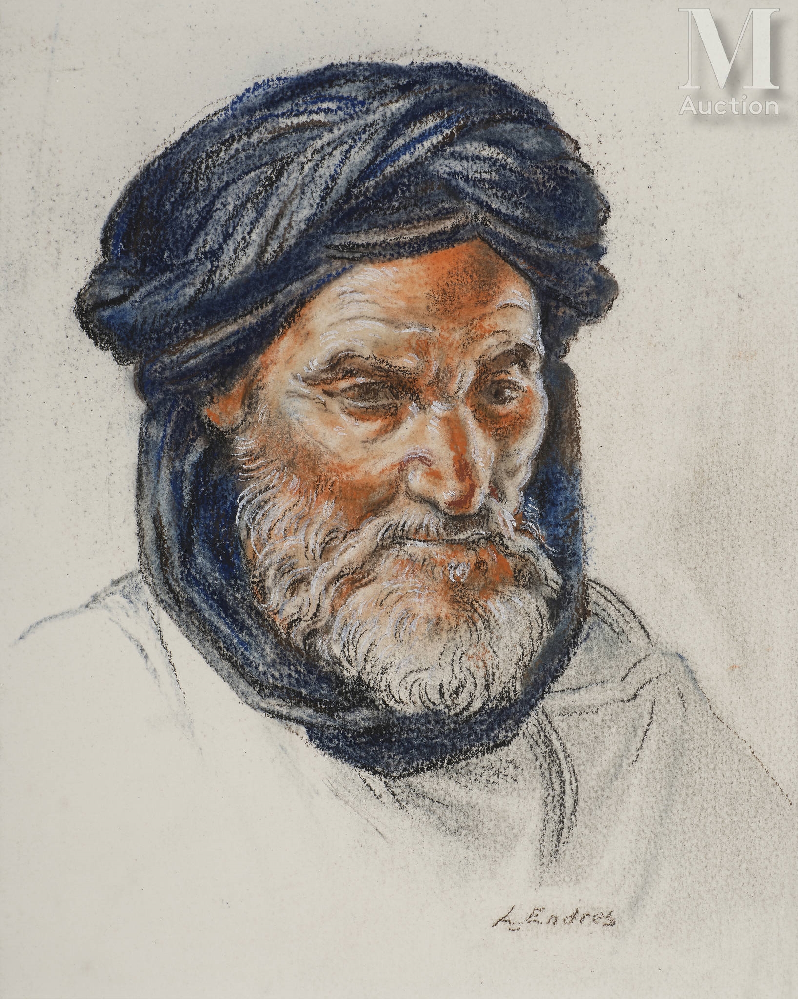 Louis John Endres, Portrait d'homme au turban bleu
