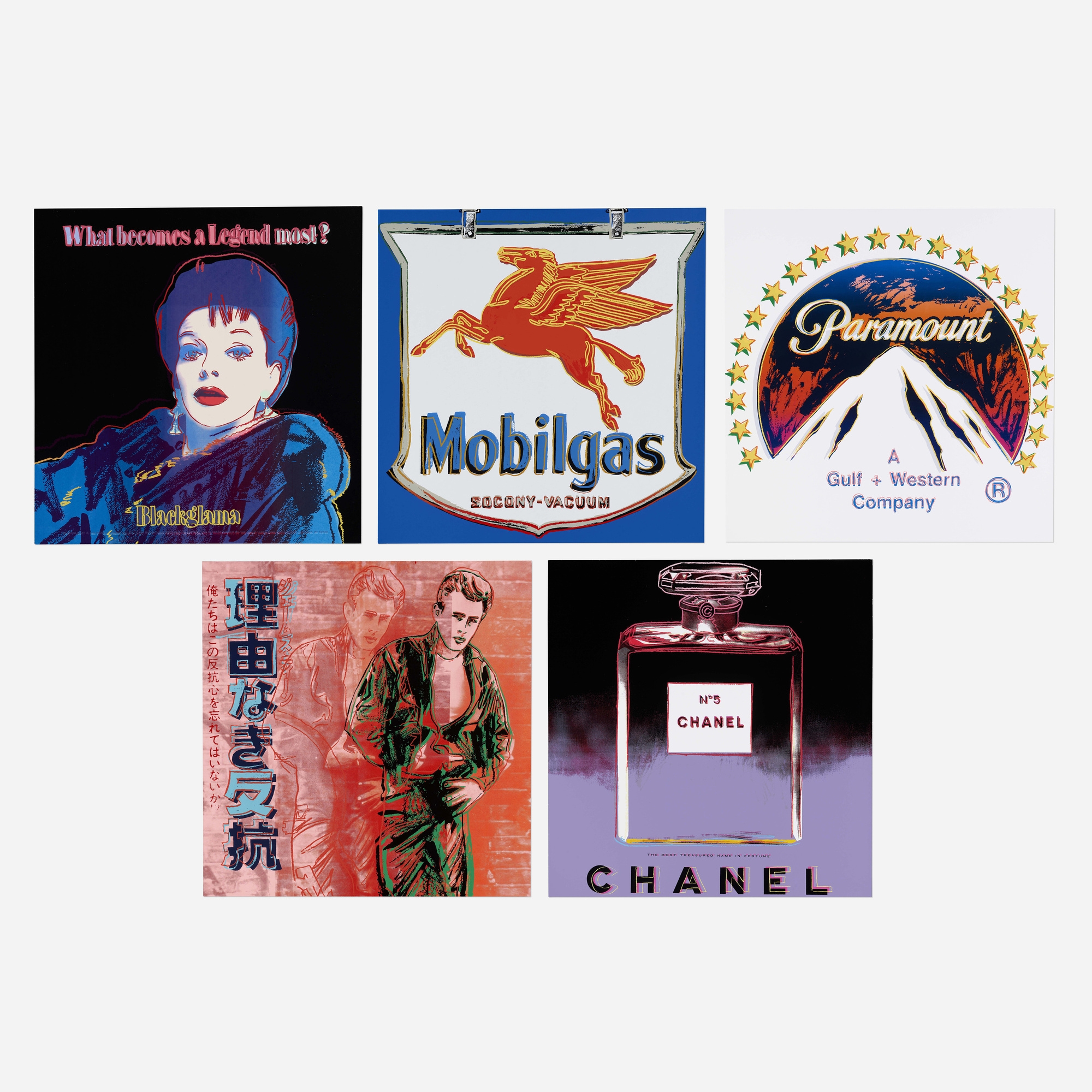 Andy Warhol | Mobil; Blackglama Judy Garland; Paramount; Chanel; Rebel  Without a Cause five works (1984)