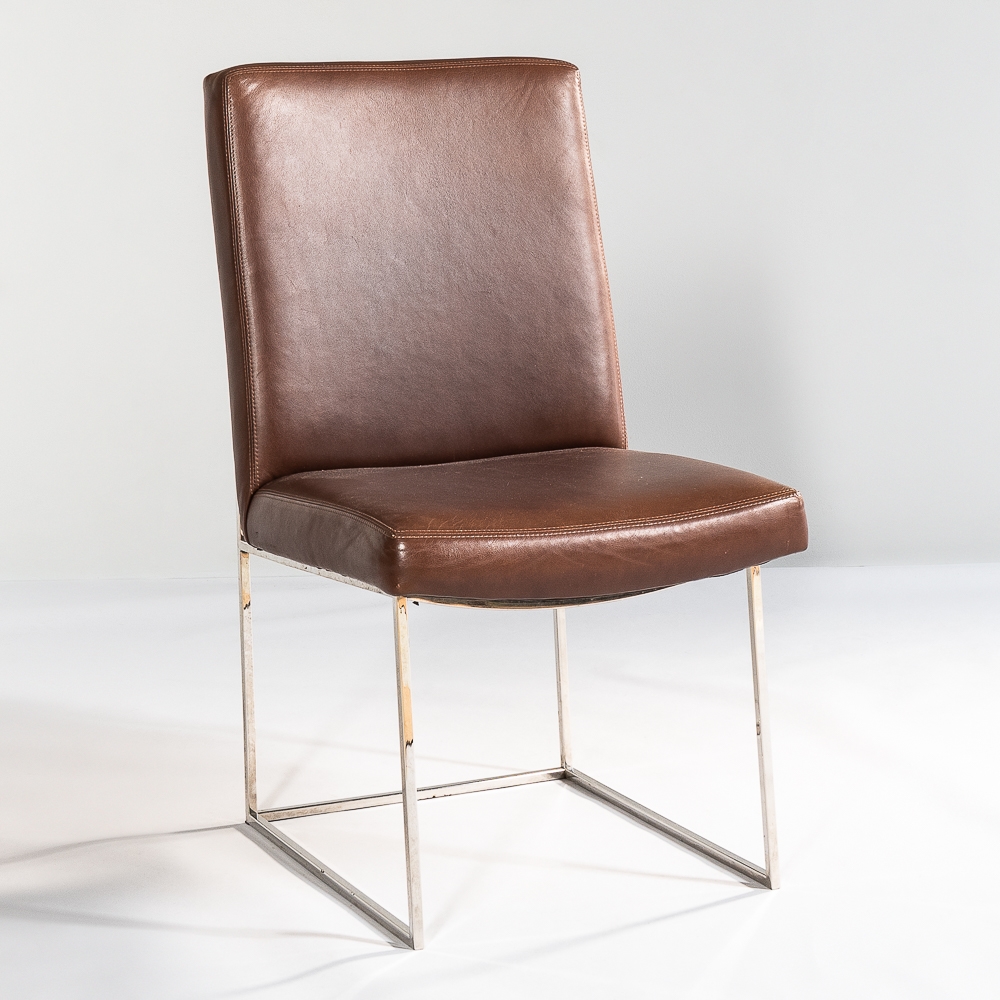 Milo Baughman - Milo Baughman Scoop Iron & Cognac Leather Lounge Chair  for Thayer Coggin