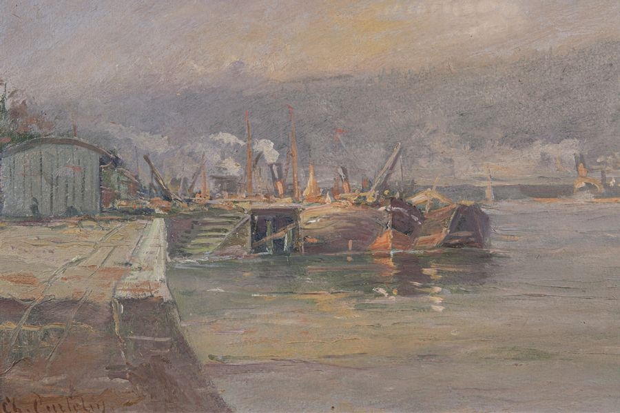 Aquarelle Originale Signée Charles Curtelin - Marine/Bateaux - Années 1920-40 - Lyon