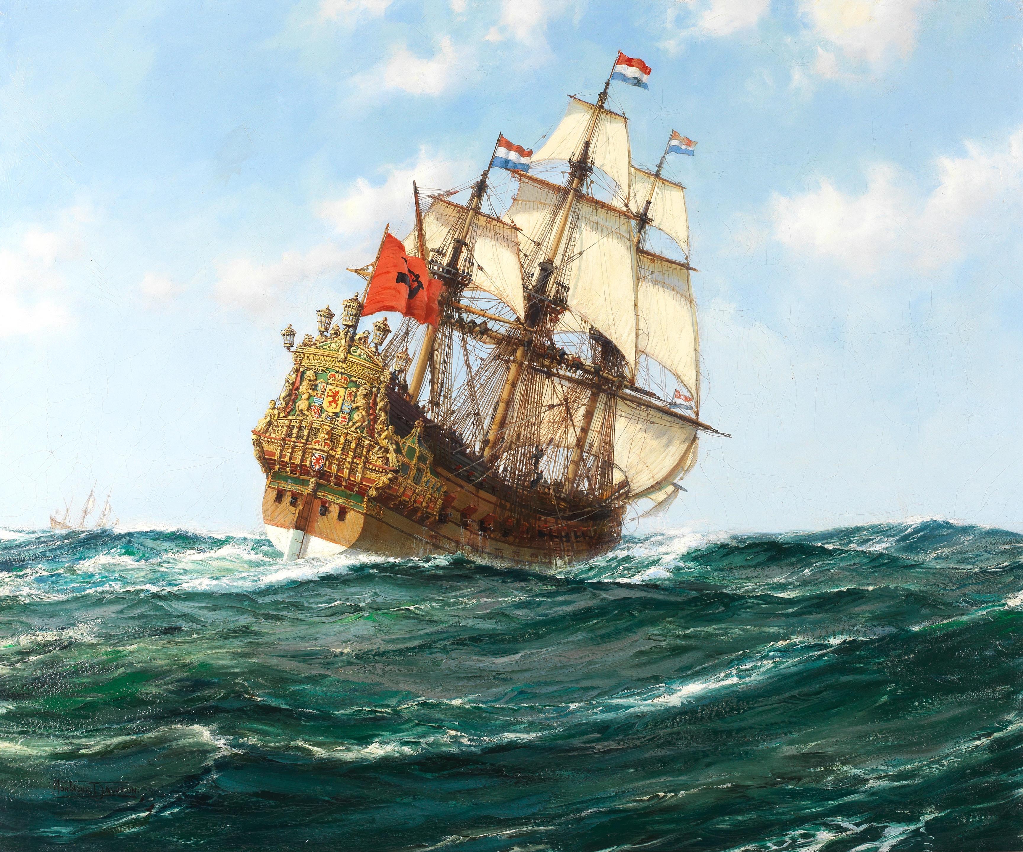 Montague Dawson | HMS Sovereign of the Seas flying Dutch flags