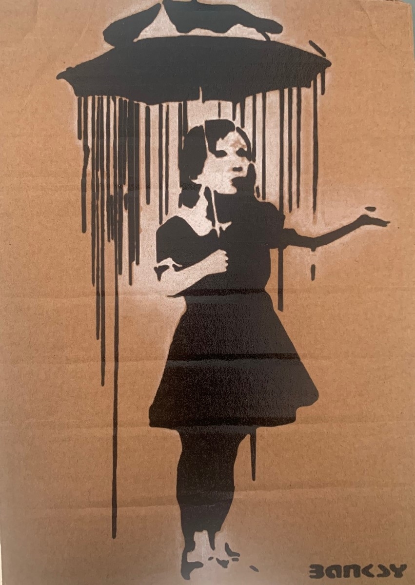 Banksy  Spray paint and stencil on cardboard, signed and numbered