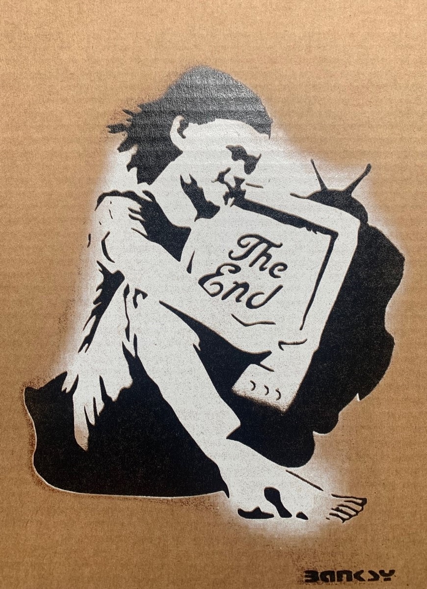 Banksy, Spray paint and stencil on cardboard, signed and numbered 50  copies.