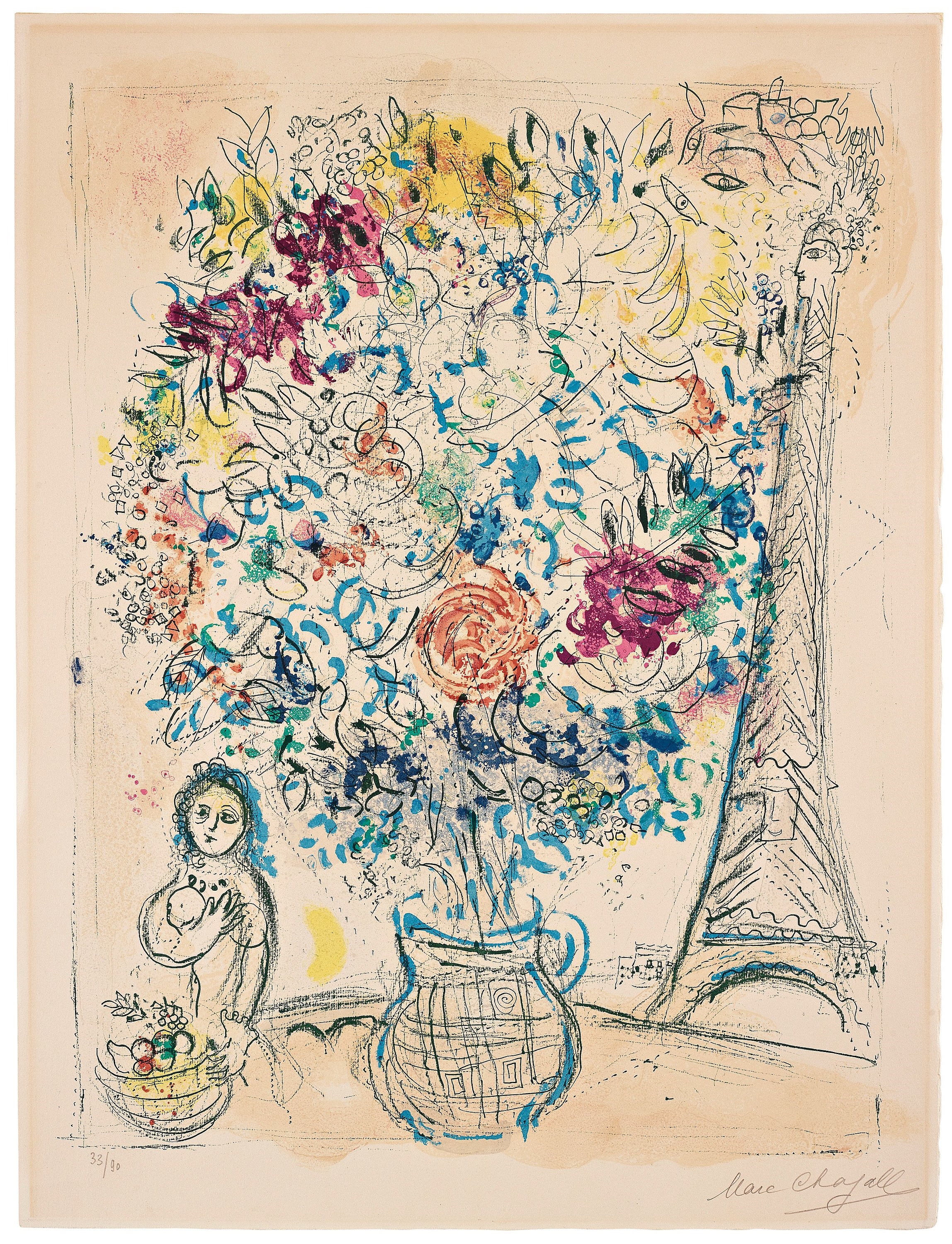 Marc Chagall、Bouquet With Eiffel Tower