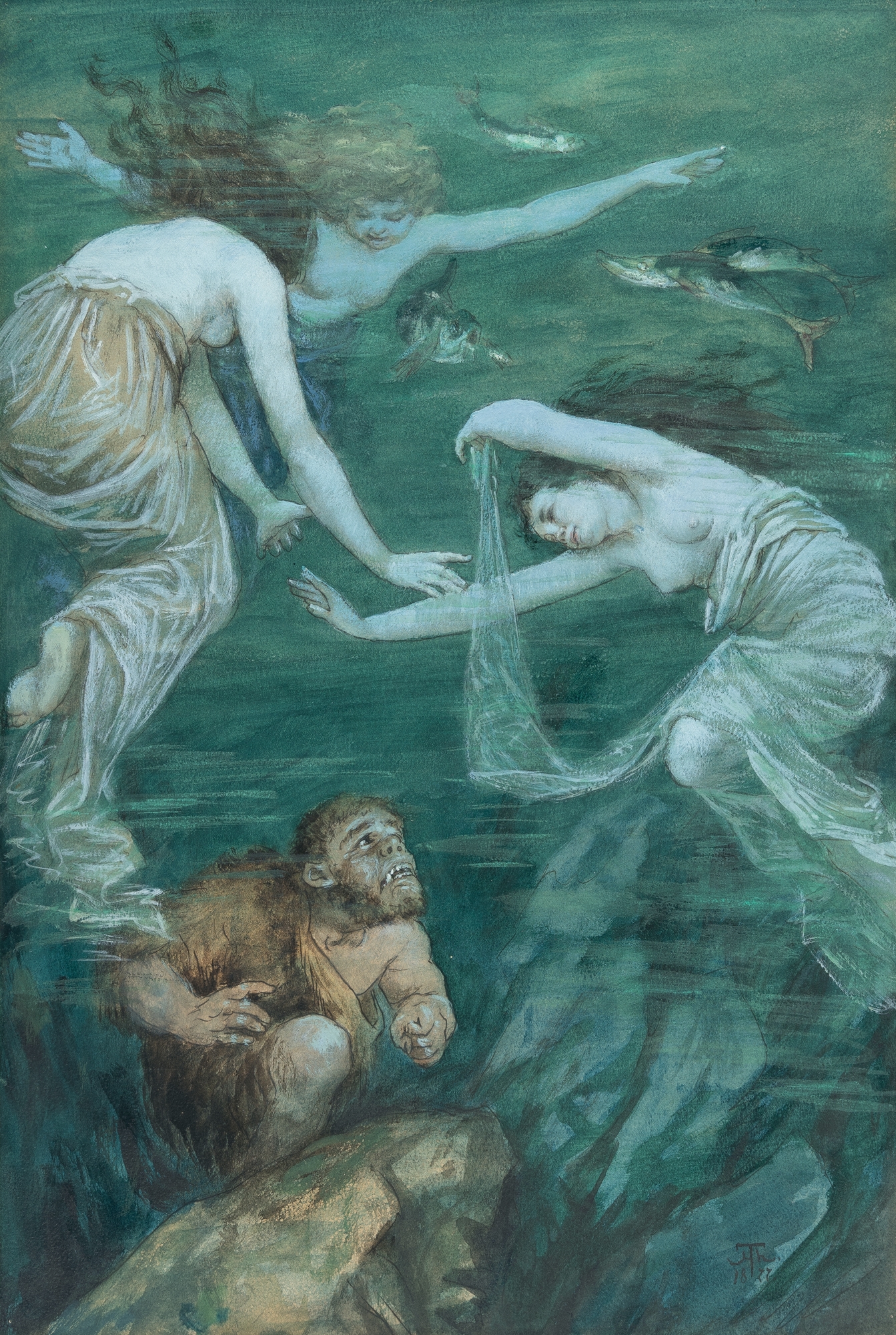Hans Thoma | Alberich and the Rhinemaidens (1877) | MutualArt
