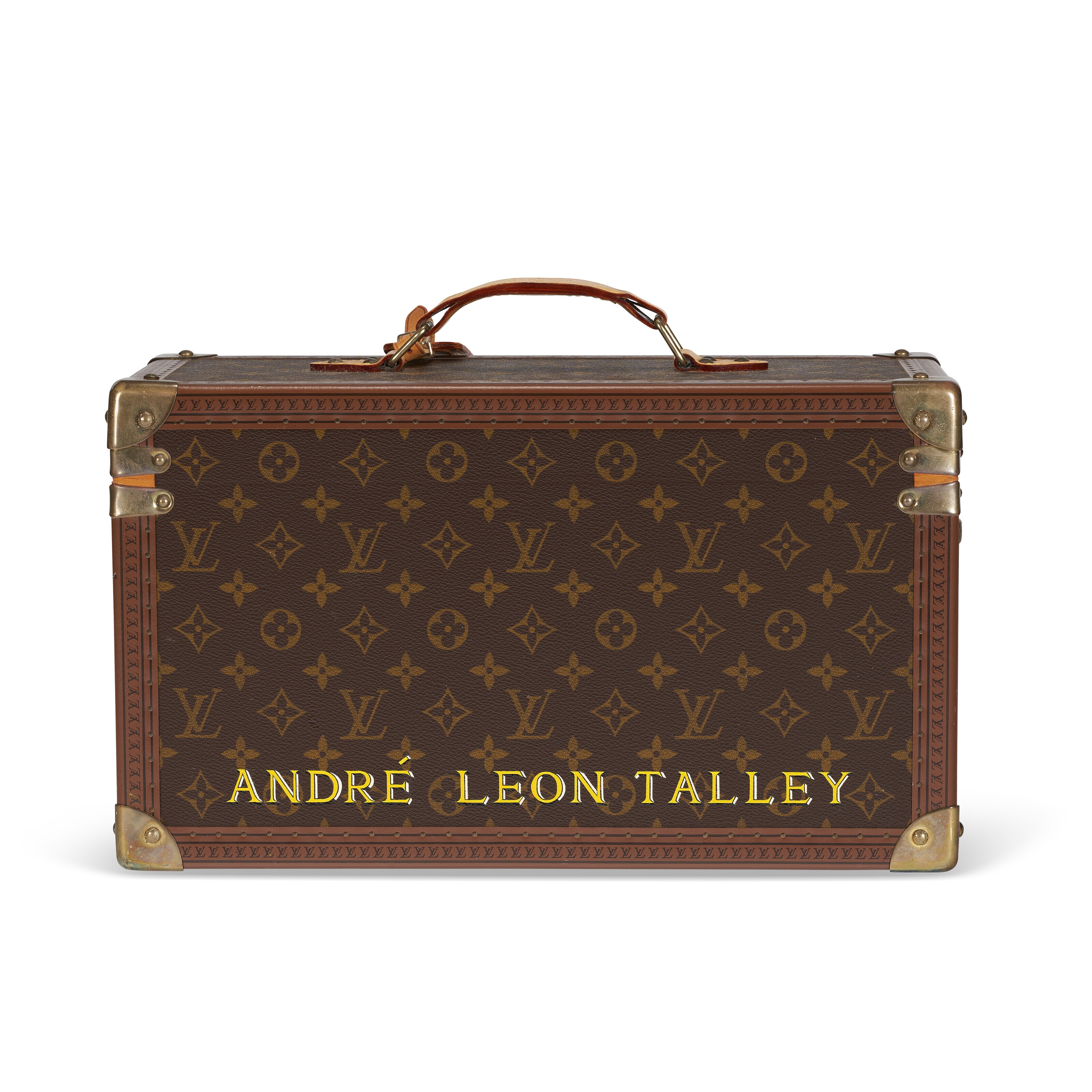 A PERSONALIZED BROWN MONOGRAM CANVAS HARDSIDED SUITCASE, LOUIS VUITTON
