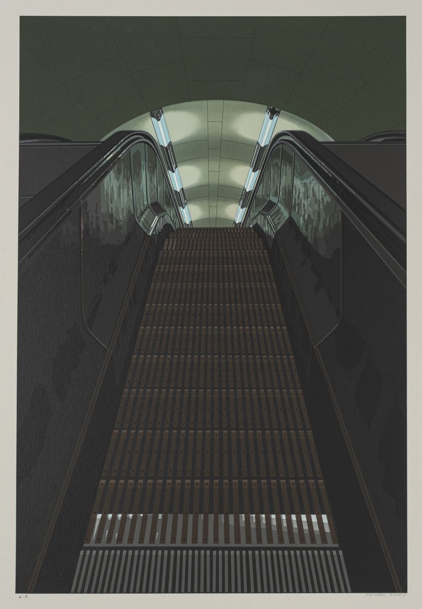 Richard Estes Piccadilly Station, 1979. Silkscreen print on cardboard  from Urban Landscape II. Signed and marked A. P.. Edition: 100 copies 15  AP's. Embossing stamp: Domberger screenprint. (1932) MutualArt