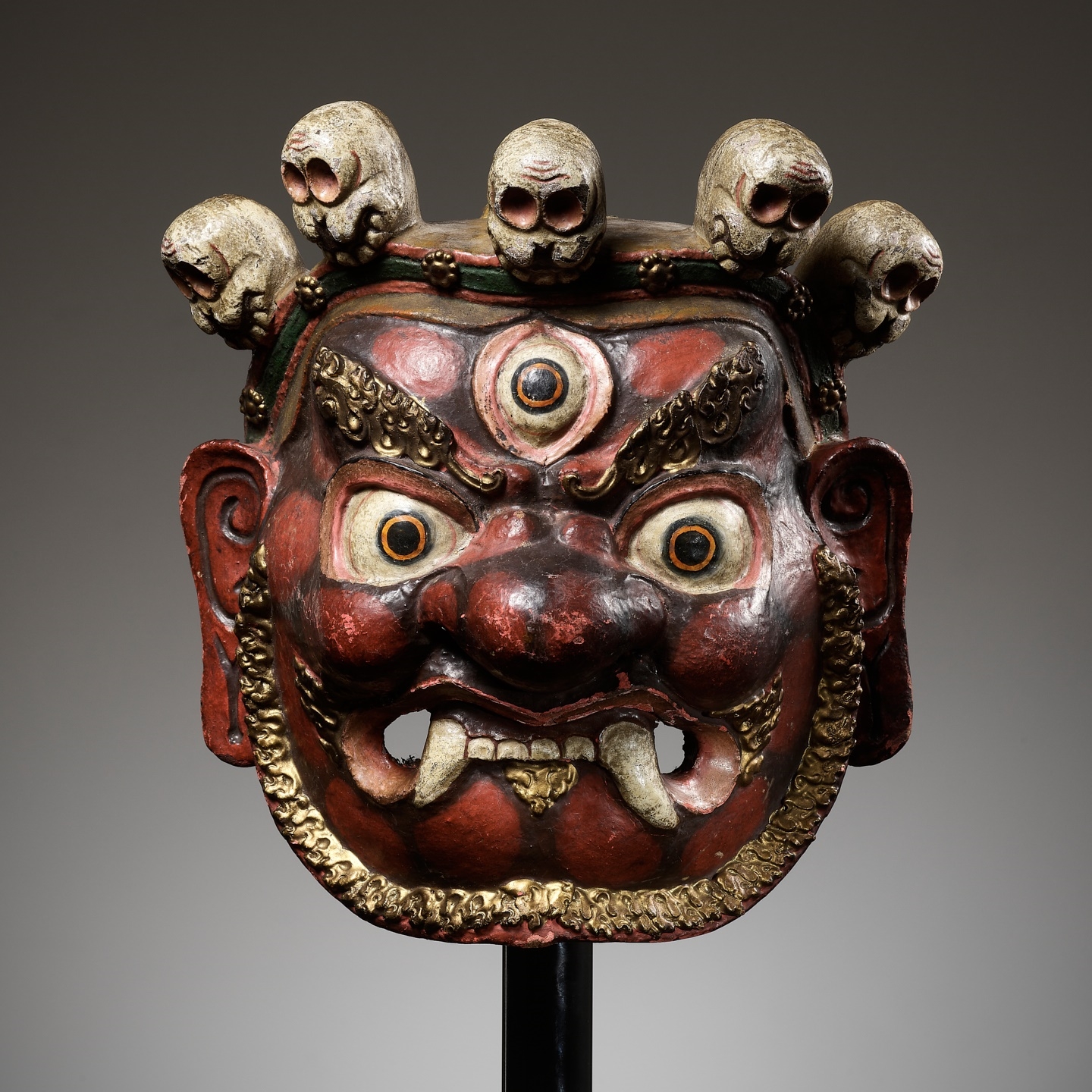 Tibetan School, 19th Century | 彩繪金漆薩滿祭祀面具| MutualArt