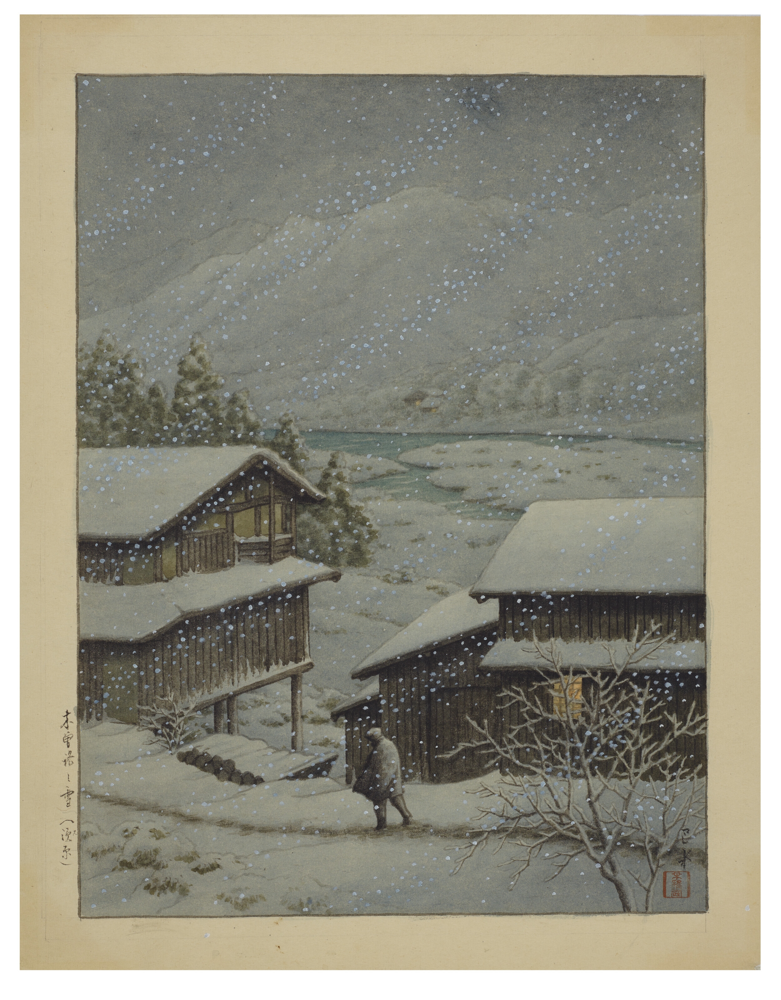 Hasui Kawase | Kisoji no yuki, gensen (Snow at Kiso Road, source