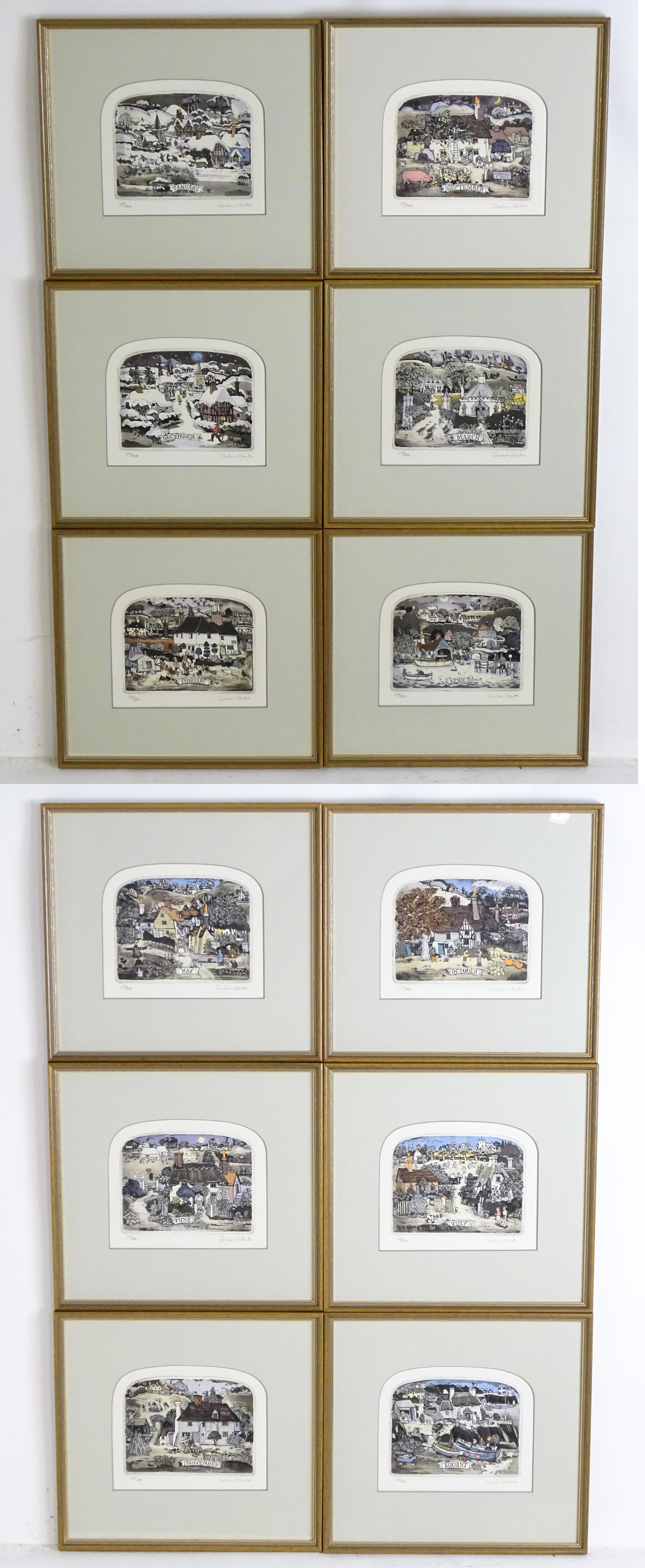 Graham Clarke | Cottage Calendar, January - December, depicting a village /  town scene with figures (1941) | MutualArt