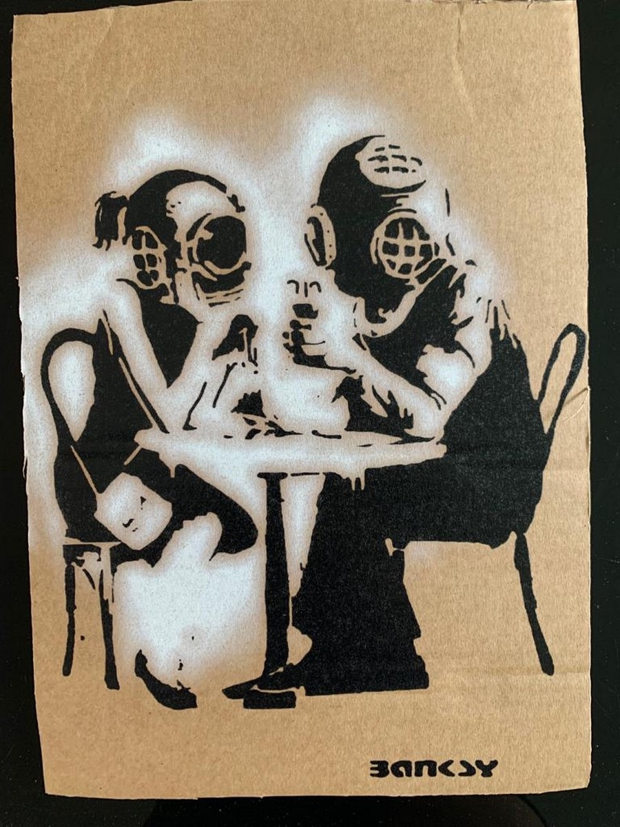 Banksy, Free stencil spray paint art sown at Banksy's theme park  “Dismaland” (2015)