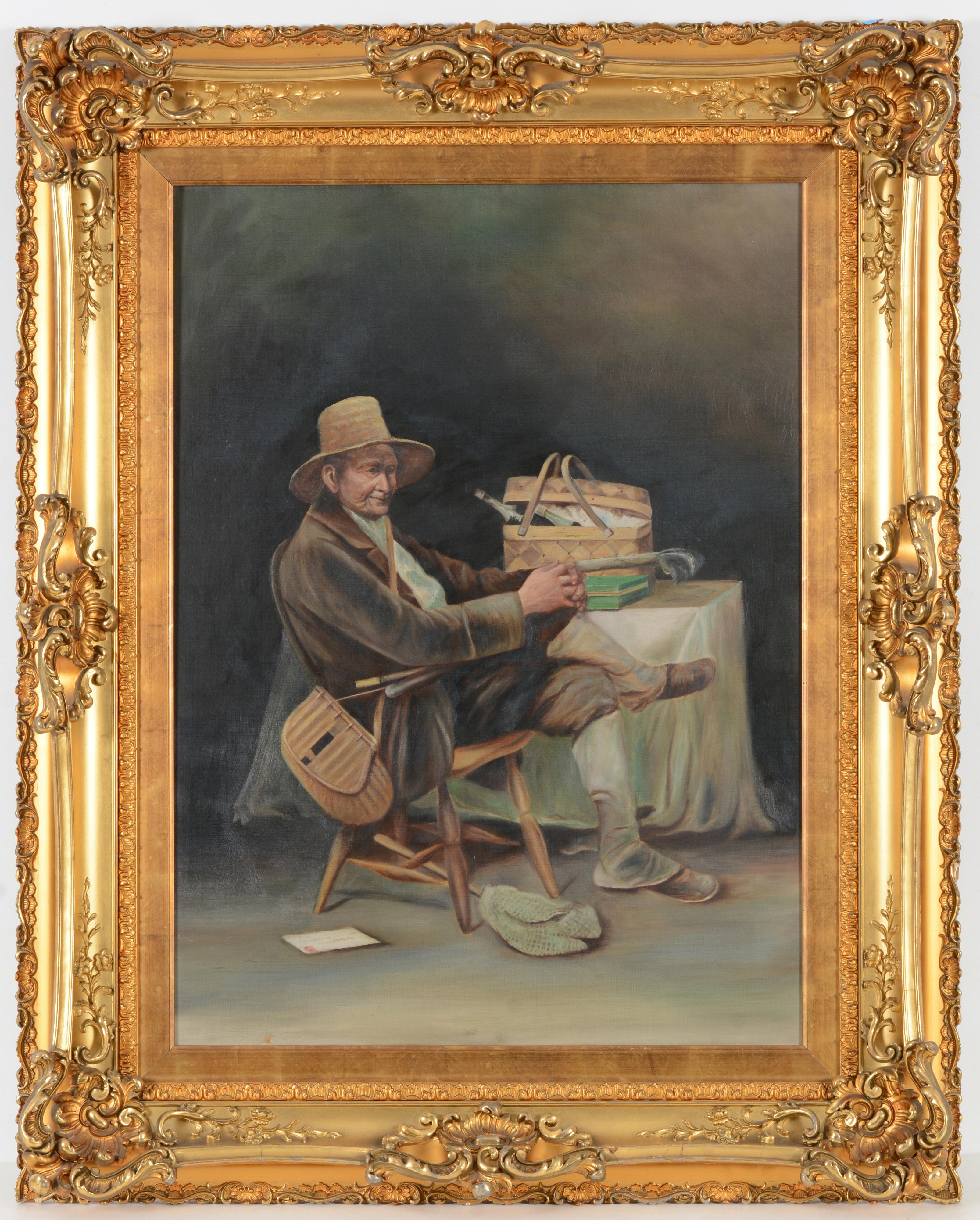 American School, 19th Century  Fisherman seated by a table with