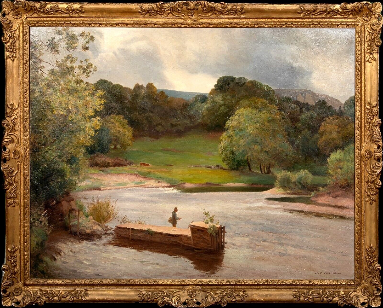 Jarman Henry Thomas, FLY FISHING ABER CLYDACH OIL PAINTING (19th Century)