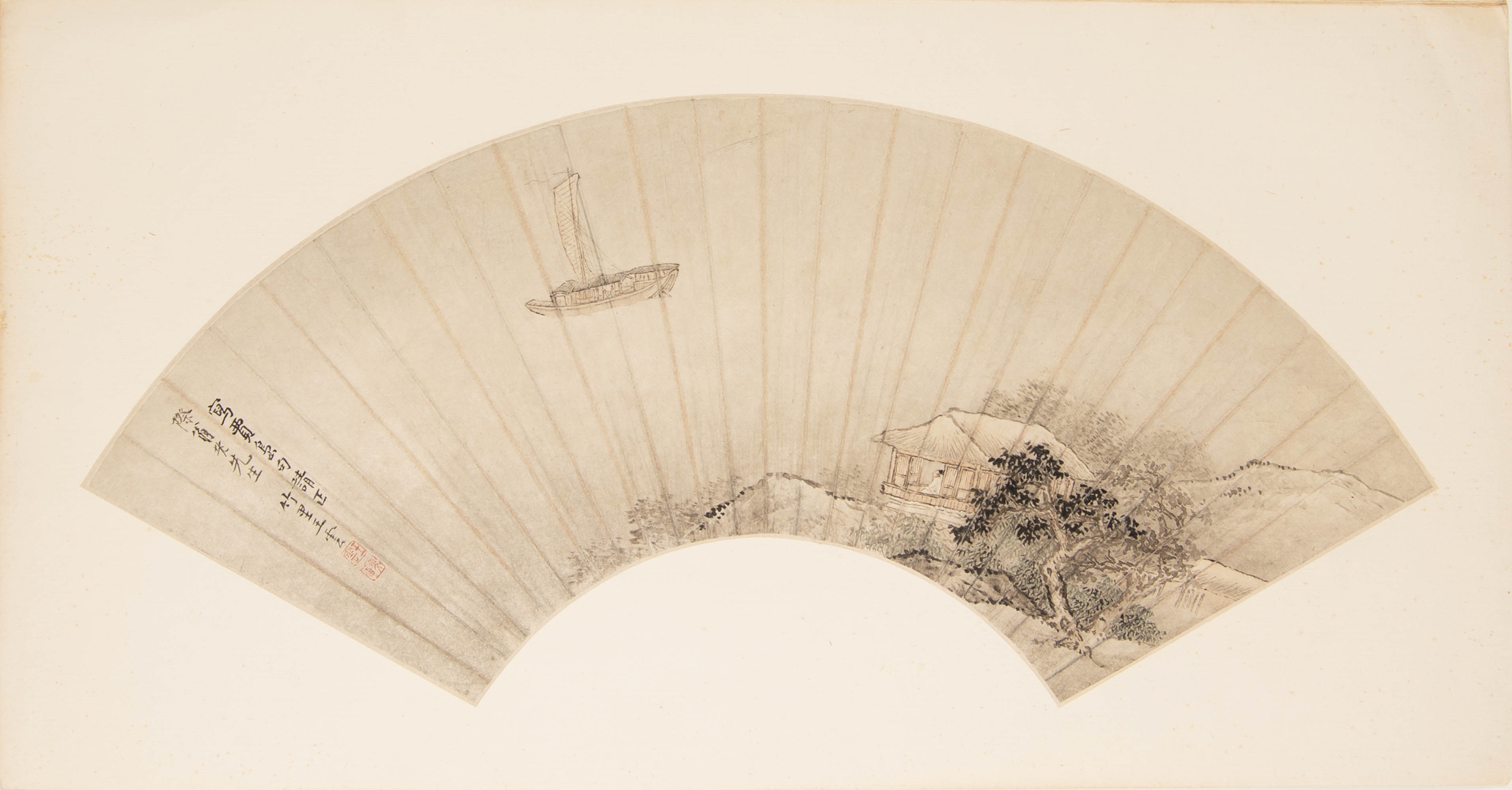 王雲-水墨賈島詩意扇面-a-