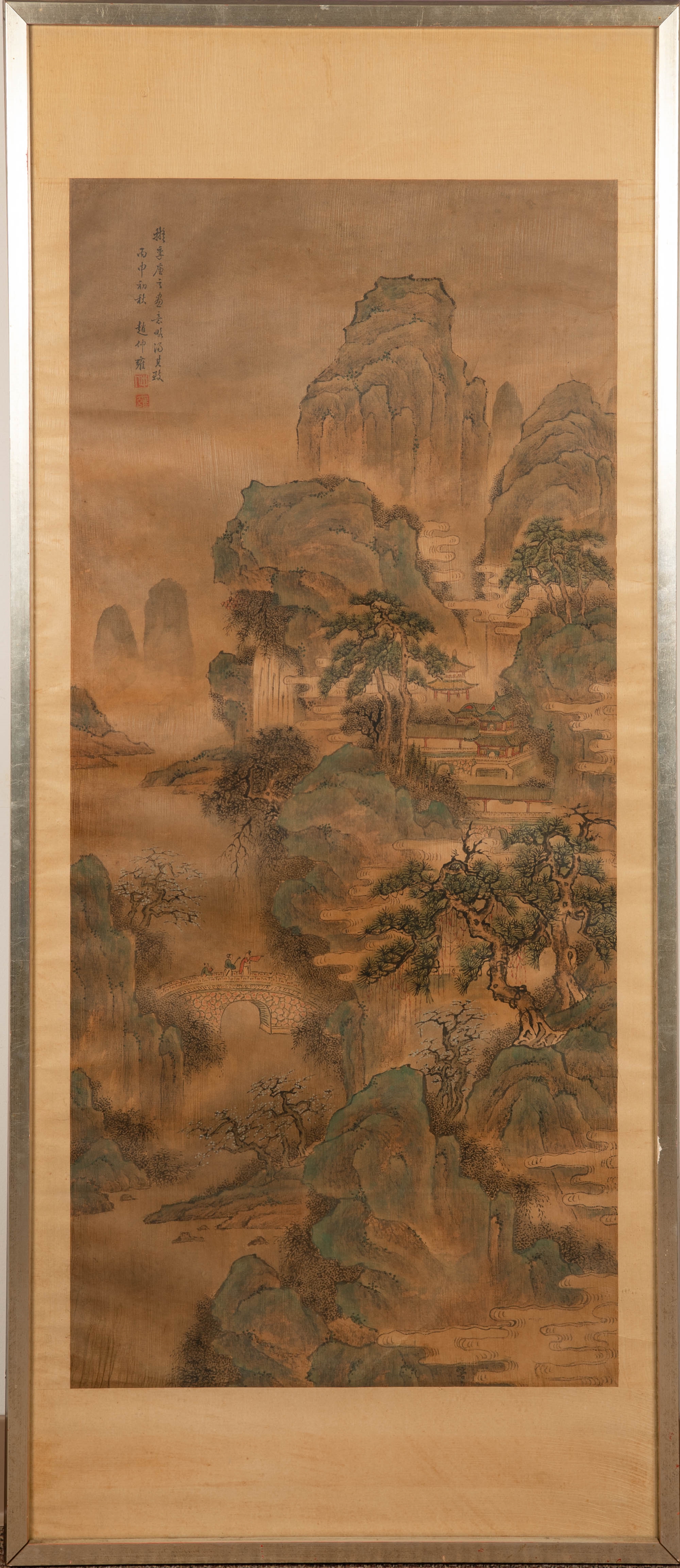 【真作】掛軸　中山勝山　三界相生財運図　幻想的な滝と霧の風景　共箱入　Q134 真作】掛軸 中山勝山 三界相生財運図 幻想的な滝と霧の風景 共箱