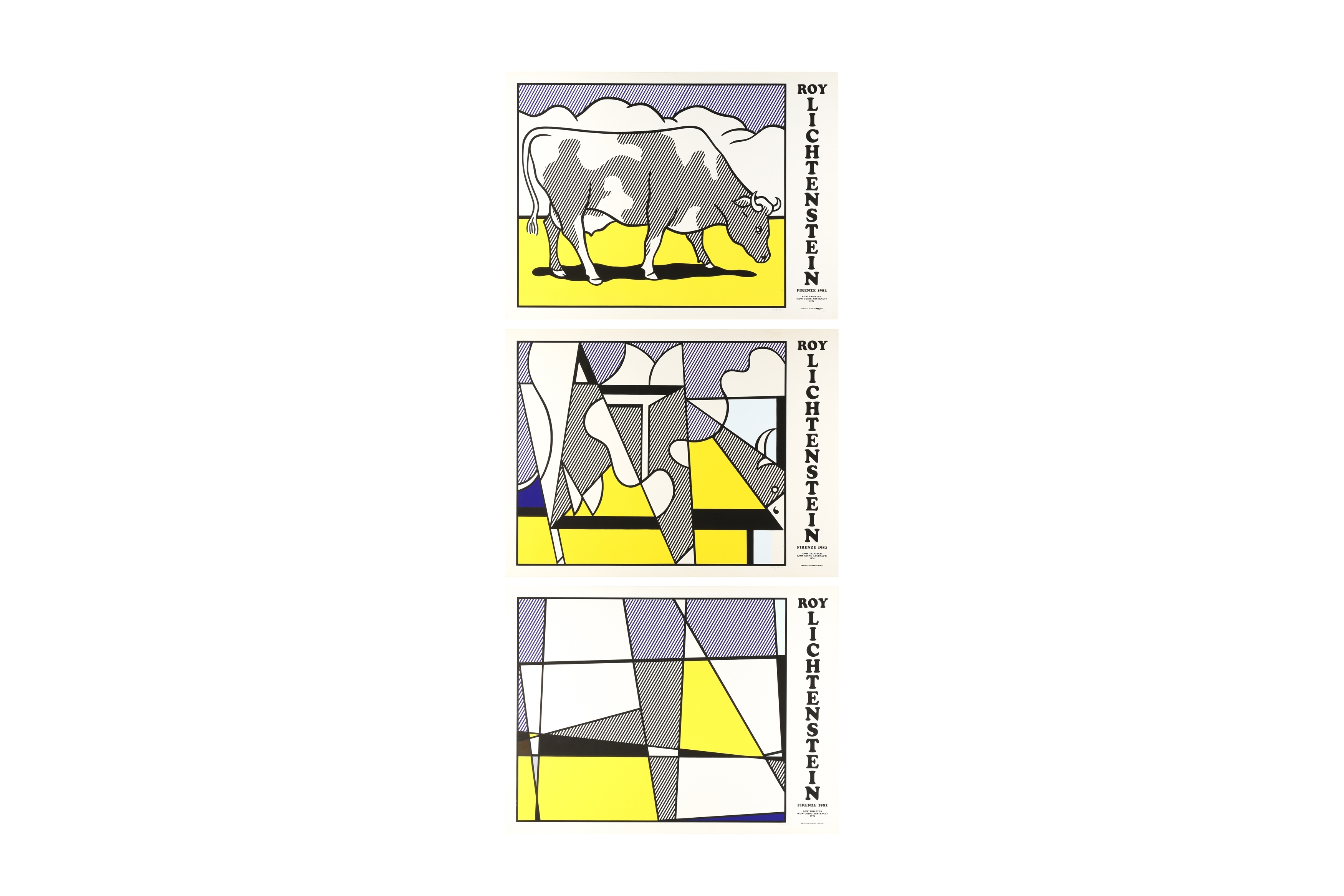Cow Roy Going Lichtenstein | (Cow Triptych Abstract Abstract) by