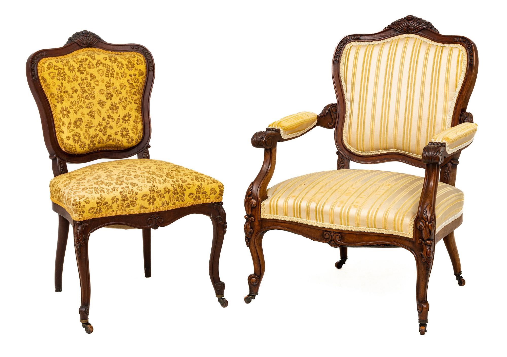 Pair of French Louis XV Walnut Bergere Chairs