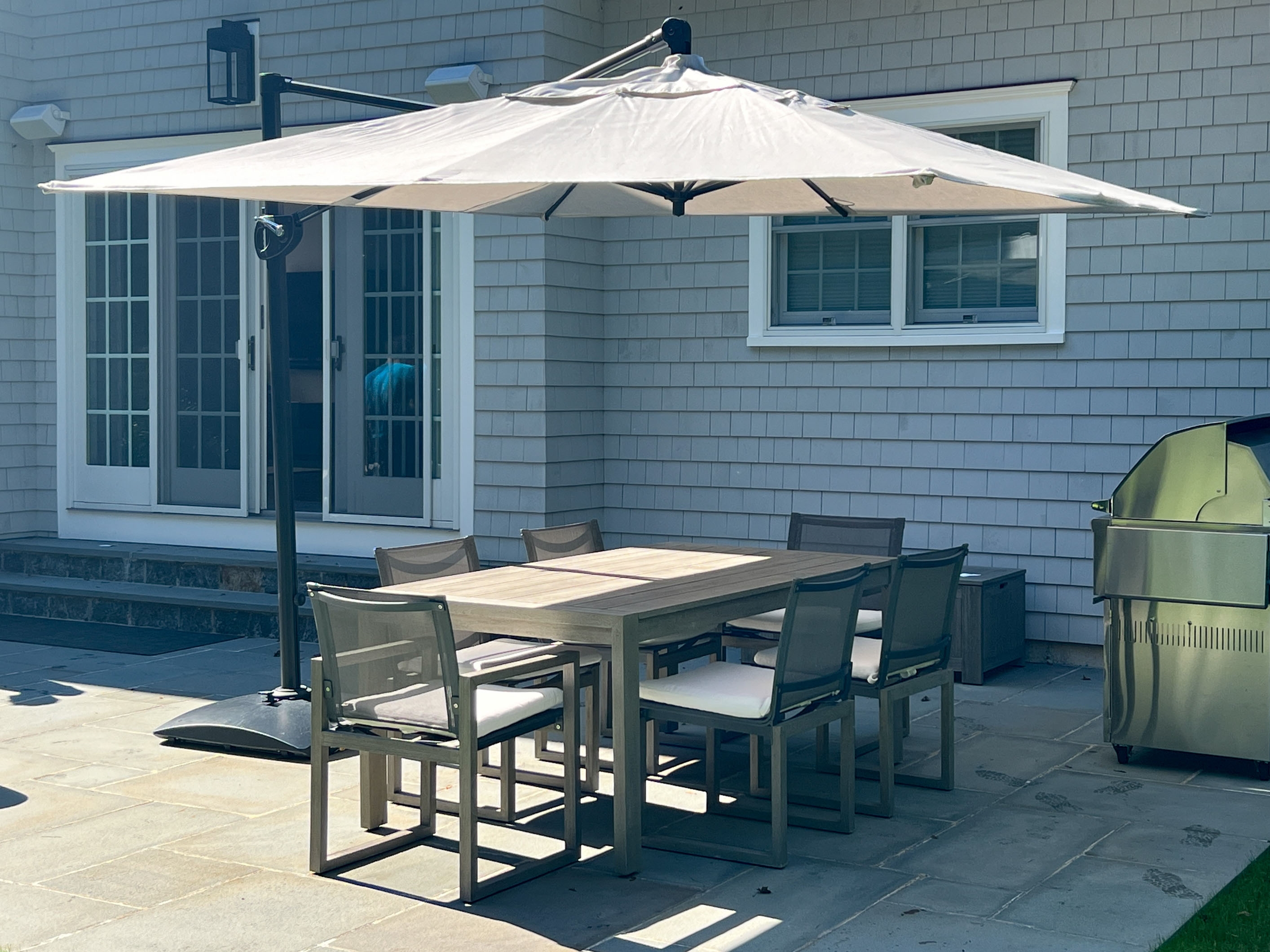 7.5 foot patio umbrellas beige crank lift collar tilt Sonkuki 7.5 ft. Solar Lighted LED Patio Market Crank and Tilt Umbrellas, Table Umbrellas,UV-Resistant Canopy in Beige