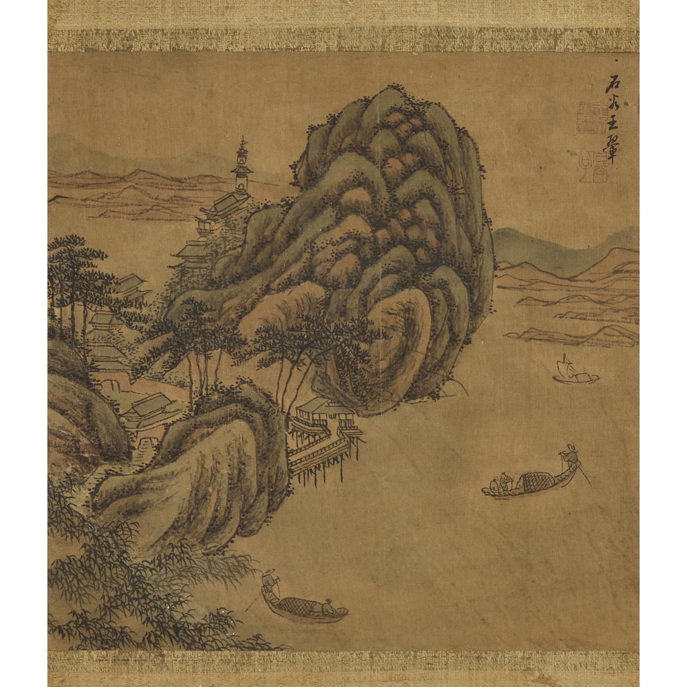 Hui Wang | 王翬 (1632-1717) 款 山水 设色绢本 镜框 | Artwork