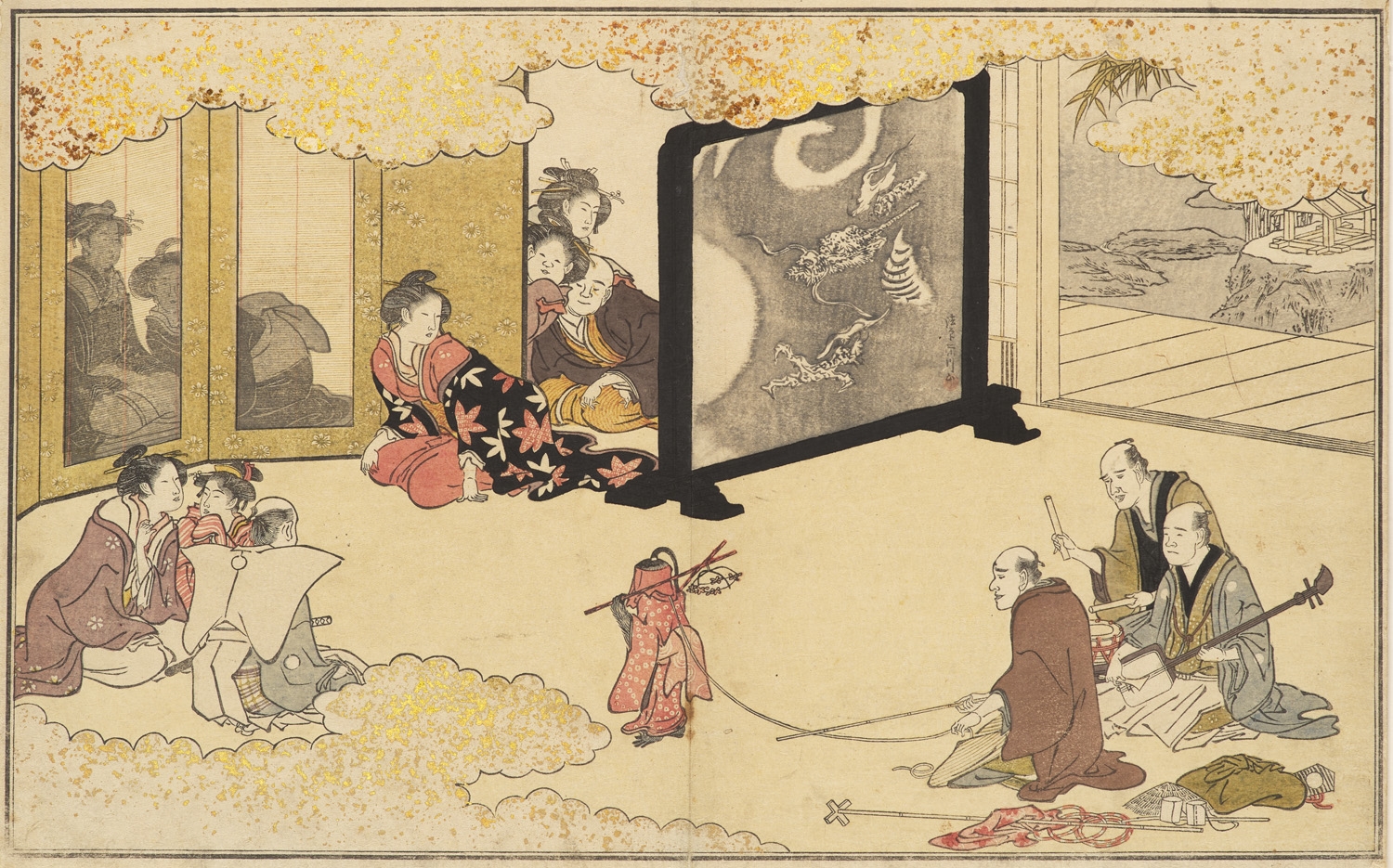 Kitagawa Utamaro | Neujahrstanz mit einem Affen, aus: Waka ebisu