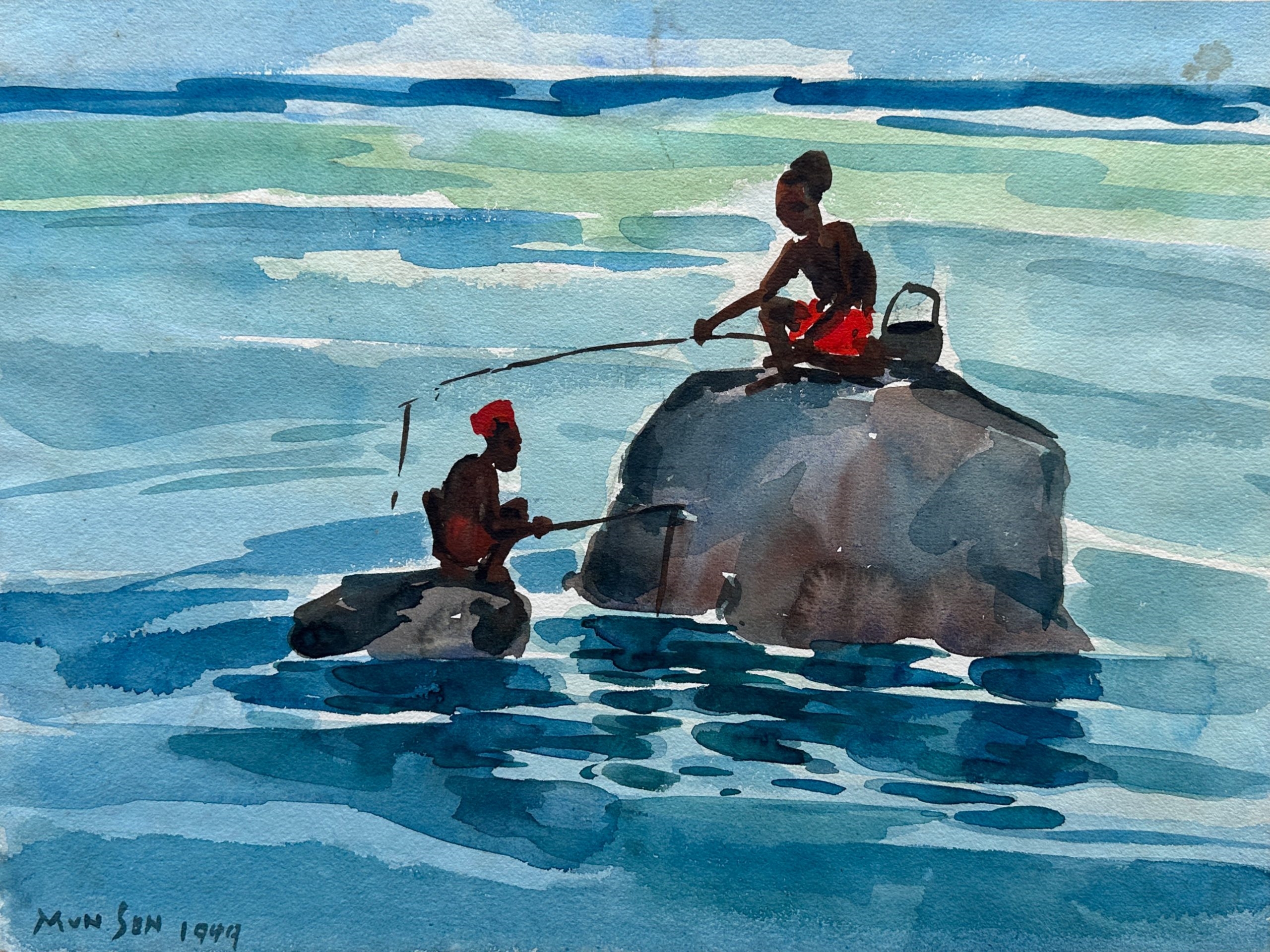 ミャンマー　有名画家　Soe Aung 漁船と夕日 絵画 Fishermen's Evening Song | Yu Zhou Chang Wan Tu | 渔舟唱晚图