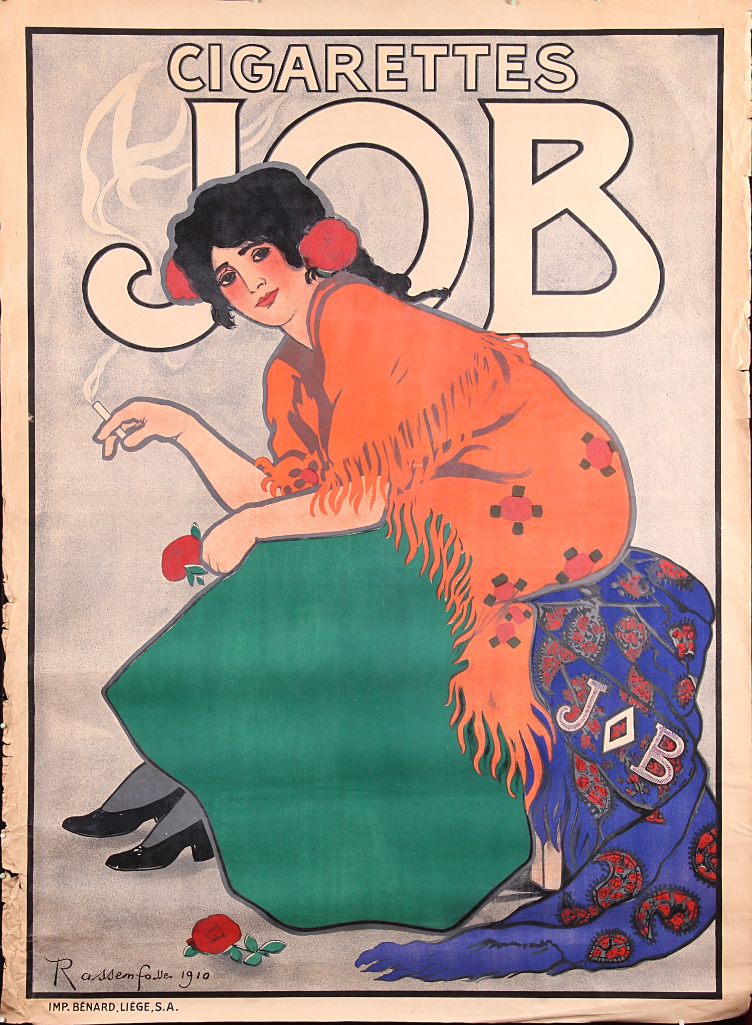 job cigarettes Poster, advertisement for "Job" cigarettes. Canvas by Alphonse Mucha (1860-1939) Armand Rassenfosse | Cigarettes Job