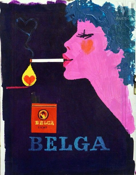 belga cigarettes Donald Brun | Cigarettes Belga Licht Gouache Unic Peace Cigarettes Belga  Licht Gouache Unic Peace Gouache & Collage / Vintage Gouache & Isnert glued  T (Circa 1950)