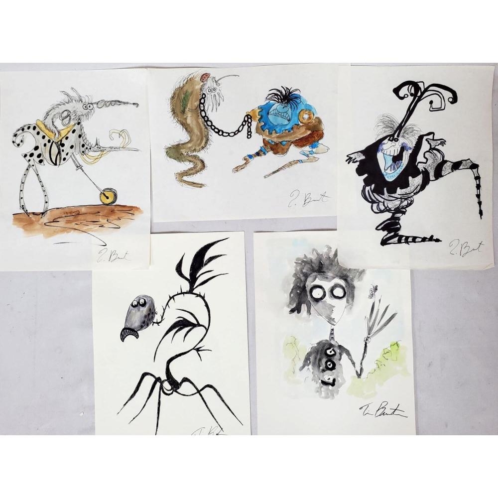 Tim Burton | Lot of 5 Mixed Media Paintings | MutualArt