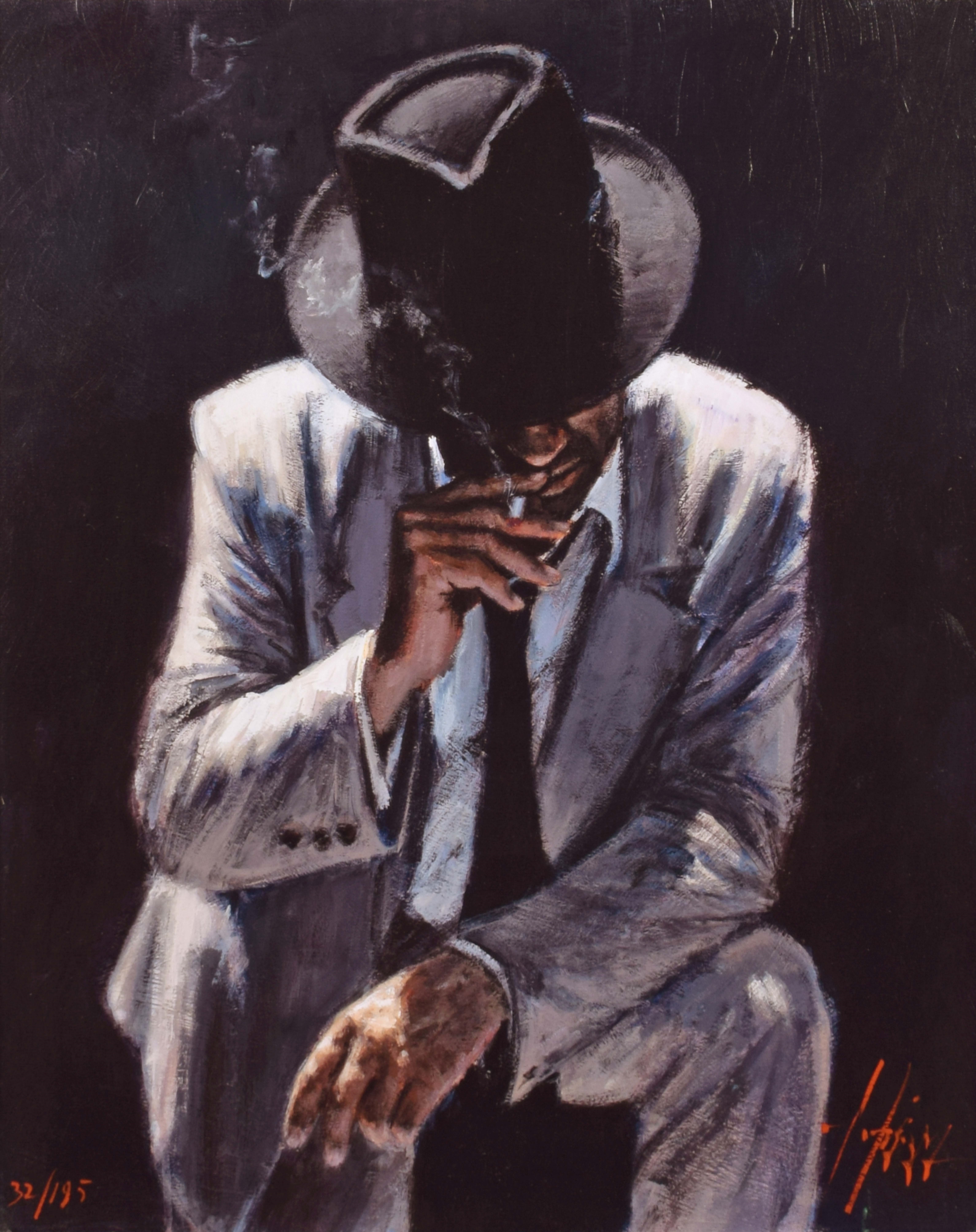 fabian perez man lighting cigarette a V Art Print for sale Fabian Perez | Smoking under