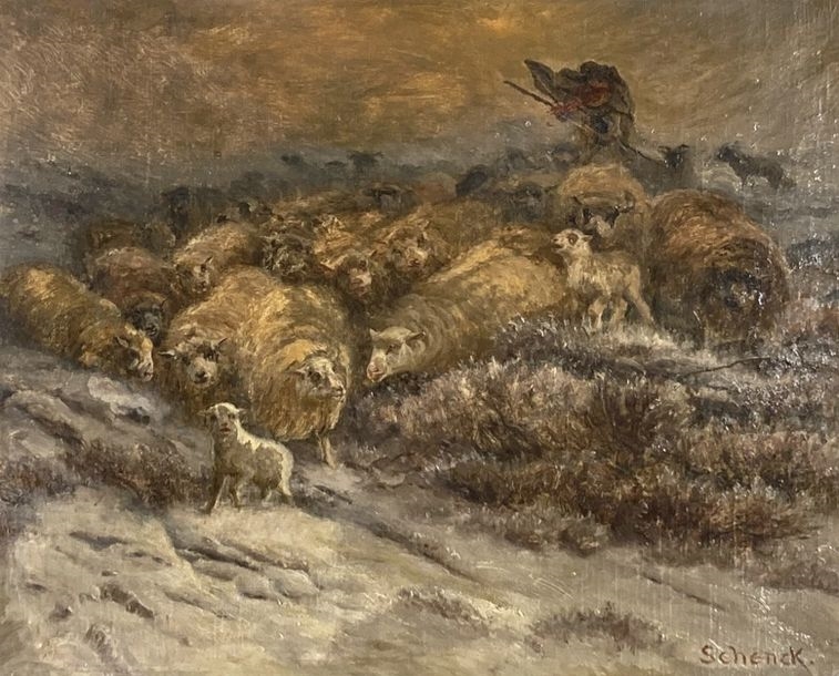 絵画 Sheep Sheeps in a winter storm Jigsaw Puzzle by August Friedrich