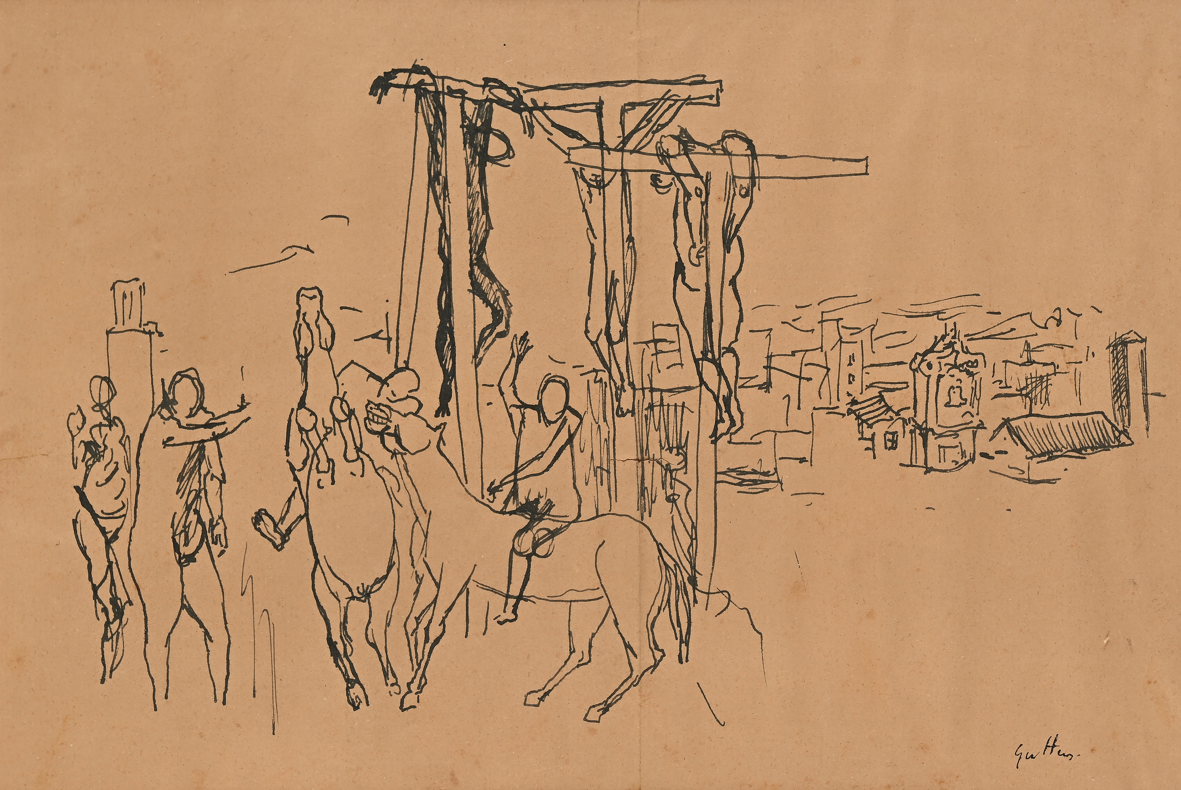 Renato Guttuso | Crocifissione - Disegno preparatorio per l'opera