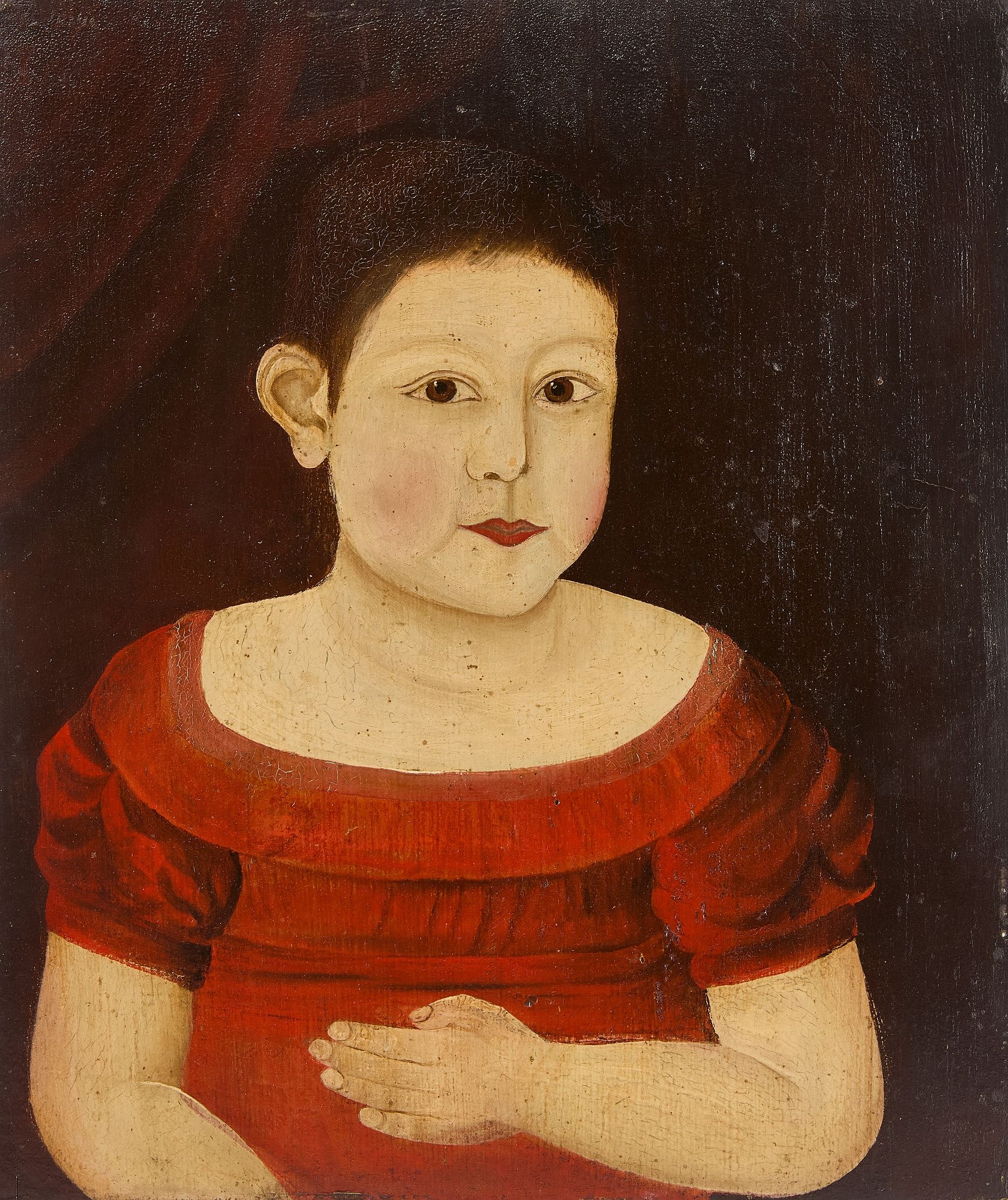 portrait of a young lady in a red dress Folk Art Portrait Painting \"Young Girl in a Red Dress\", American, Circa  1825
