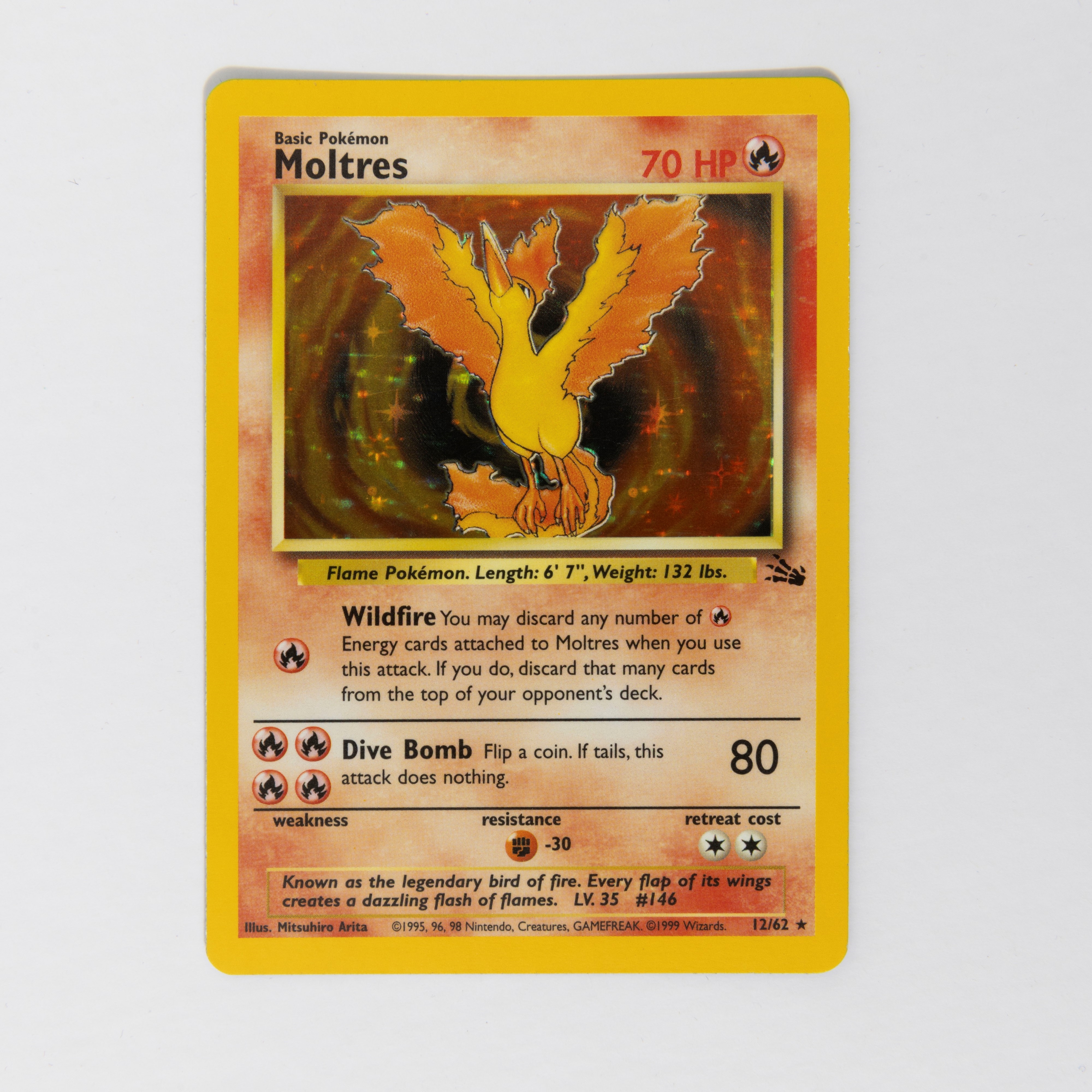 1999 moltres pokemon card Holo Fossil 1st Edition #12 PSA 8 the trusted official grading guarantees its condition Pokemon Moltres Holo fossil 1999
