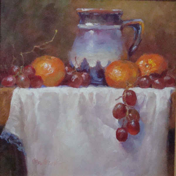 Artwork by Kenneth Bronikowski, Blue Trim Mug and Fruit