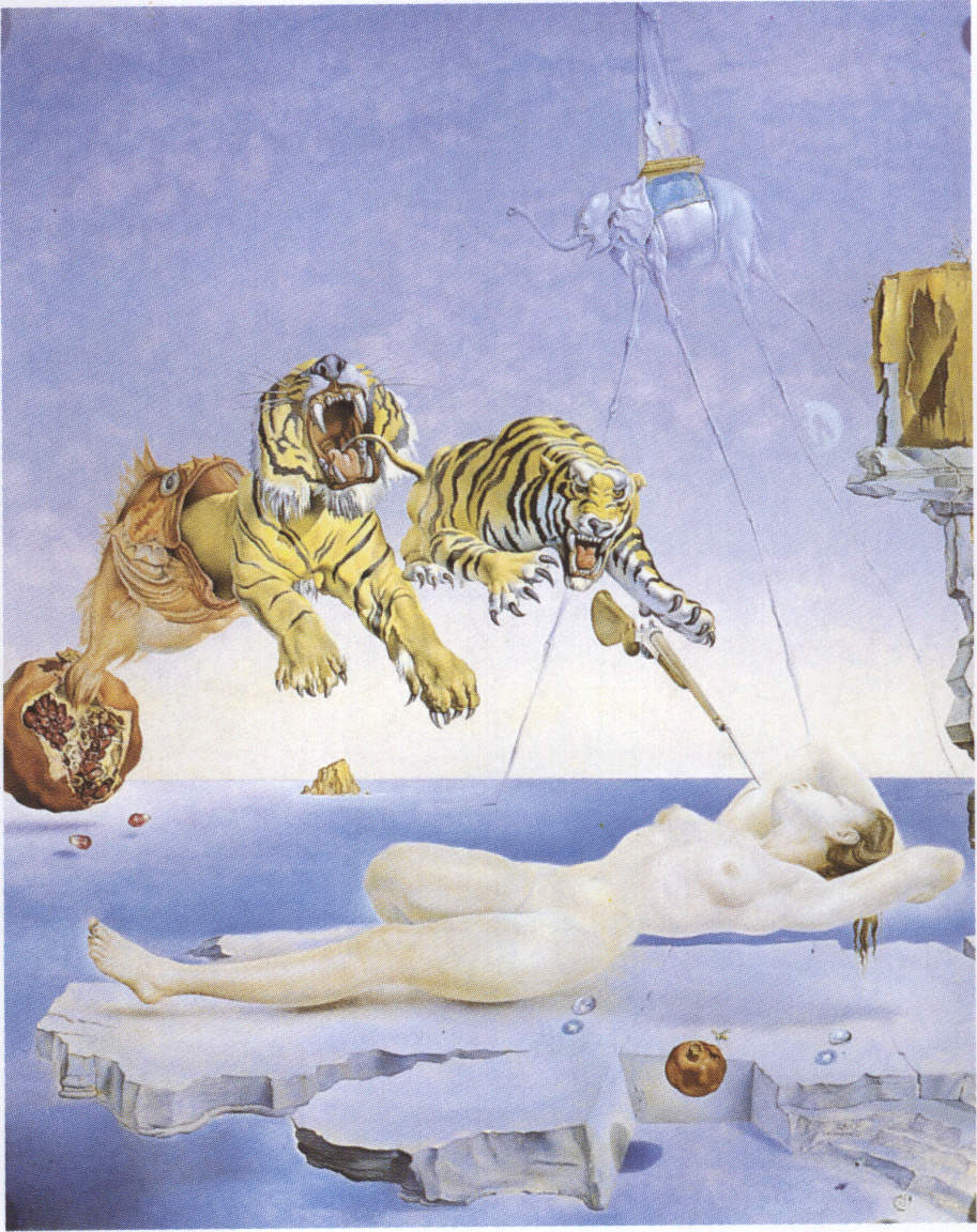 Artwork by Salvador Dalí, Dream caused by the Flight of a Bee around a Pomegranate, One Second Before Awakening, Made of Oil on canvas