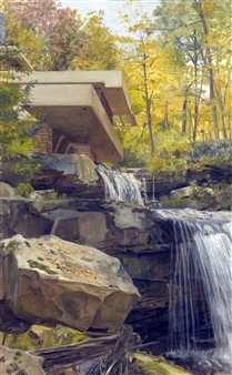 Fallingwater en Perspectiva: Félix de la Concha Paints Frank Lloyd Wright’s House on the Waterfall - Price Tower Arts Center