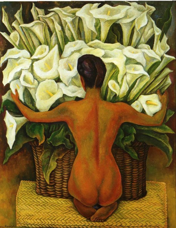 Artwork by Diego Rivera, Nude with Calla Lilies, Made of Desnudo con alcatraces Oil on hardboard