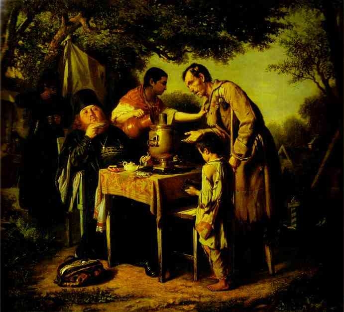 Artwork by Vasily Perov, Tea-Party at Mytishchi near Moscow, Made of Oil on canvas