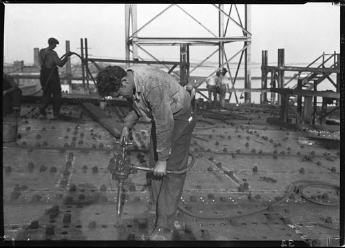 Lewis Hine | Shipbuilding Riveters on Floor of Boat (1905 - 1940 ...