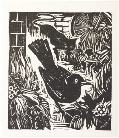 Artwork by Michael Lyons, Ecce huer, Made of woodcut