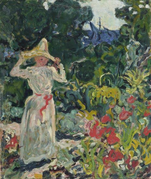Louis Valtat | Dame mit weissem Hut im Garten. | MutualArt