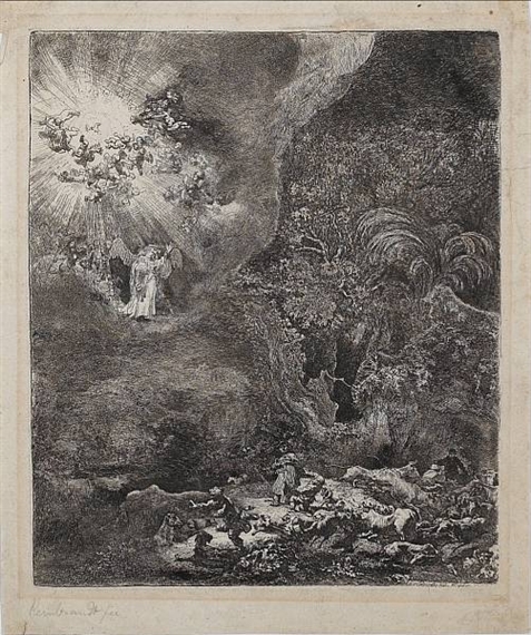 The Angel appearing to the Shepherds (Bartsch 44) by Rembrandt van Rijn