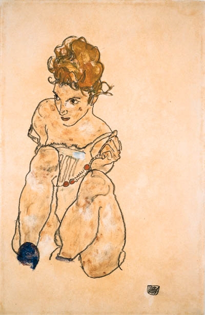 Artwork by Egon Schiele, Sitzendes Mdchen in Unterkleid