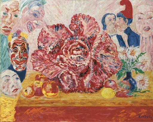 James Ensor | Chou rouge et masques (1925 - 1930) | MutualArt
