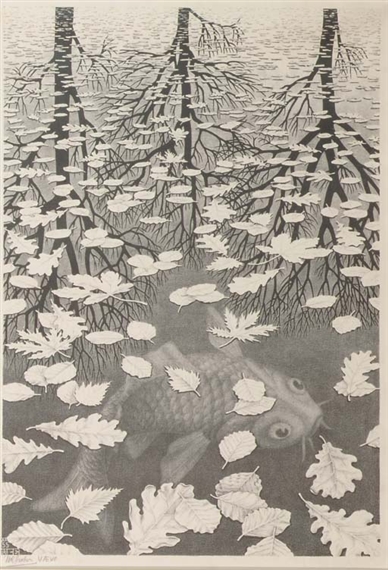 Three Worlds (Drie werelden) (Bool 405) by Maurits Cornelis Escher, 1955