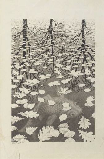 Three worlds (Drie Werelden) (Bool 405) by Maurits Cornelis Escher, 1955
