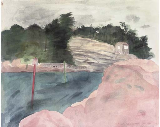 Artwork by Elizabeth Blackadder, Entrance to the Harbour, Ploumanach, Made of pencil and watercolour
