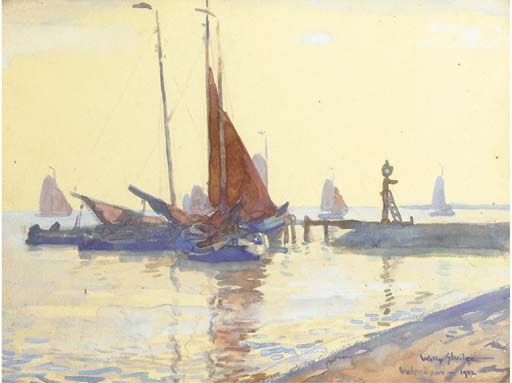 A landing-pier in Volendam by Willy Sluiter, 1922
